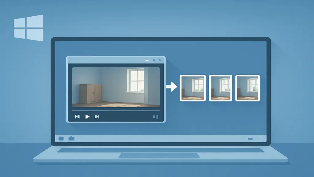 Sequence of video frames being extracted into still images on a Windows desktop, illustrating FFmpeg video-to-stills tutorial.