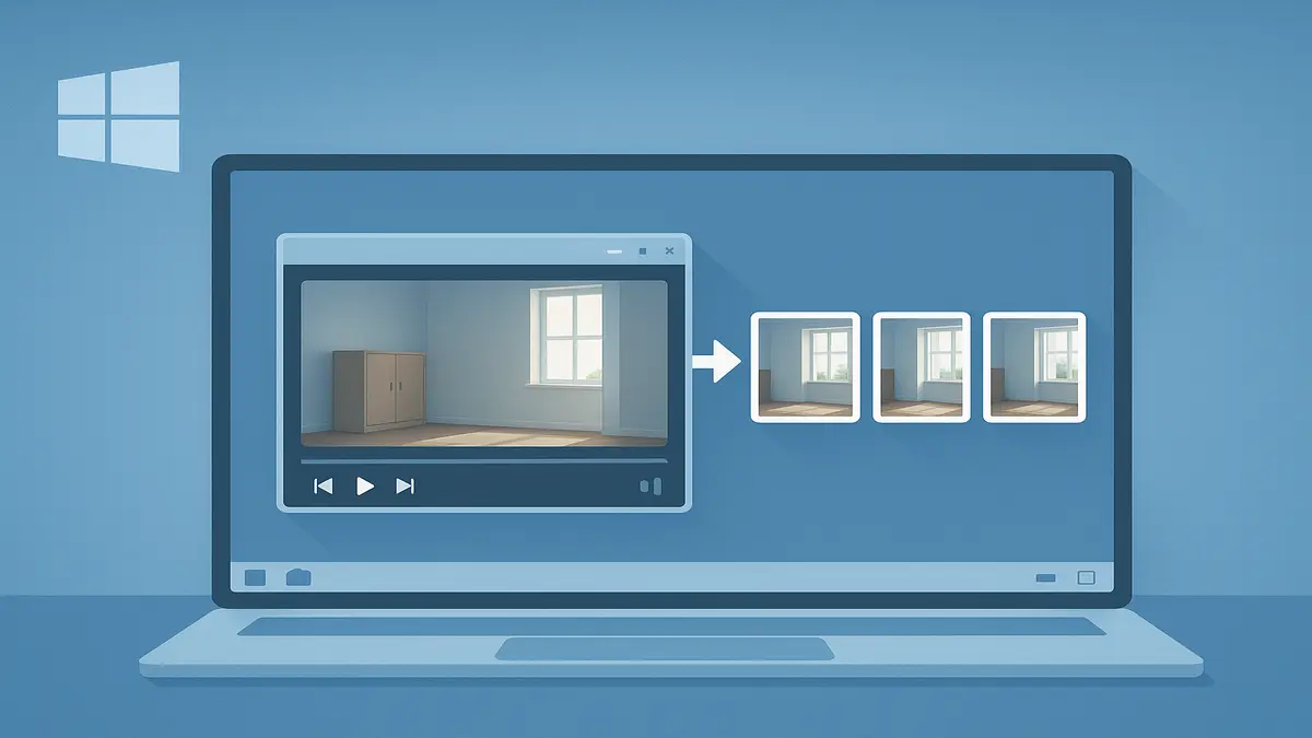 Sequence of video frames being extracted into still images on a Windows desktop, illustrating FFmpeg video-to-stills tutorial.