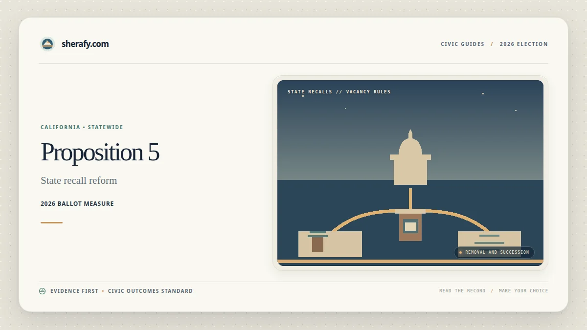 Graphic explaining California Proposition 5, a statewide ballot measure on state recall reform.